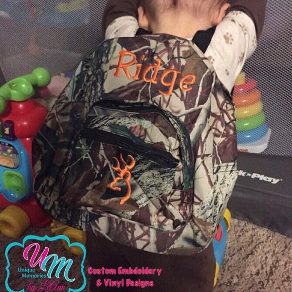 MINI Mossy Oaks or Army Green Camo Backpack w/FREE Name/monogram Great for toddlers or Pre-schoolers can add a Fish, doe, buck or tractor