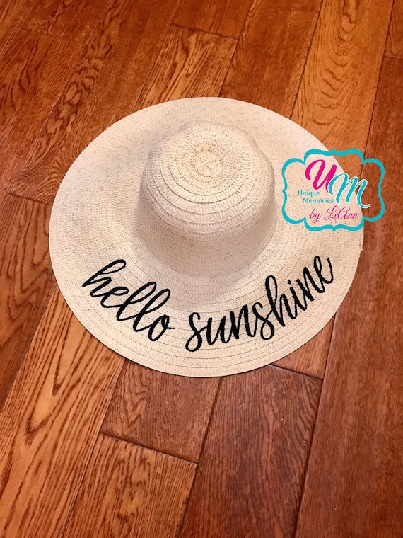 Hello Sunshine Floppy Beach Hat, Personalized Straw Hat, Sun  display picture 2