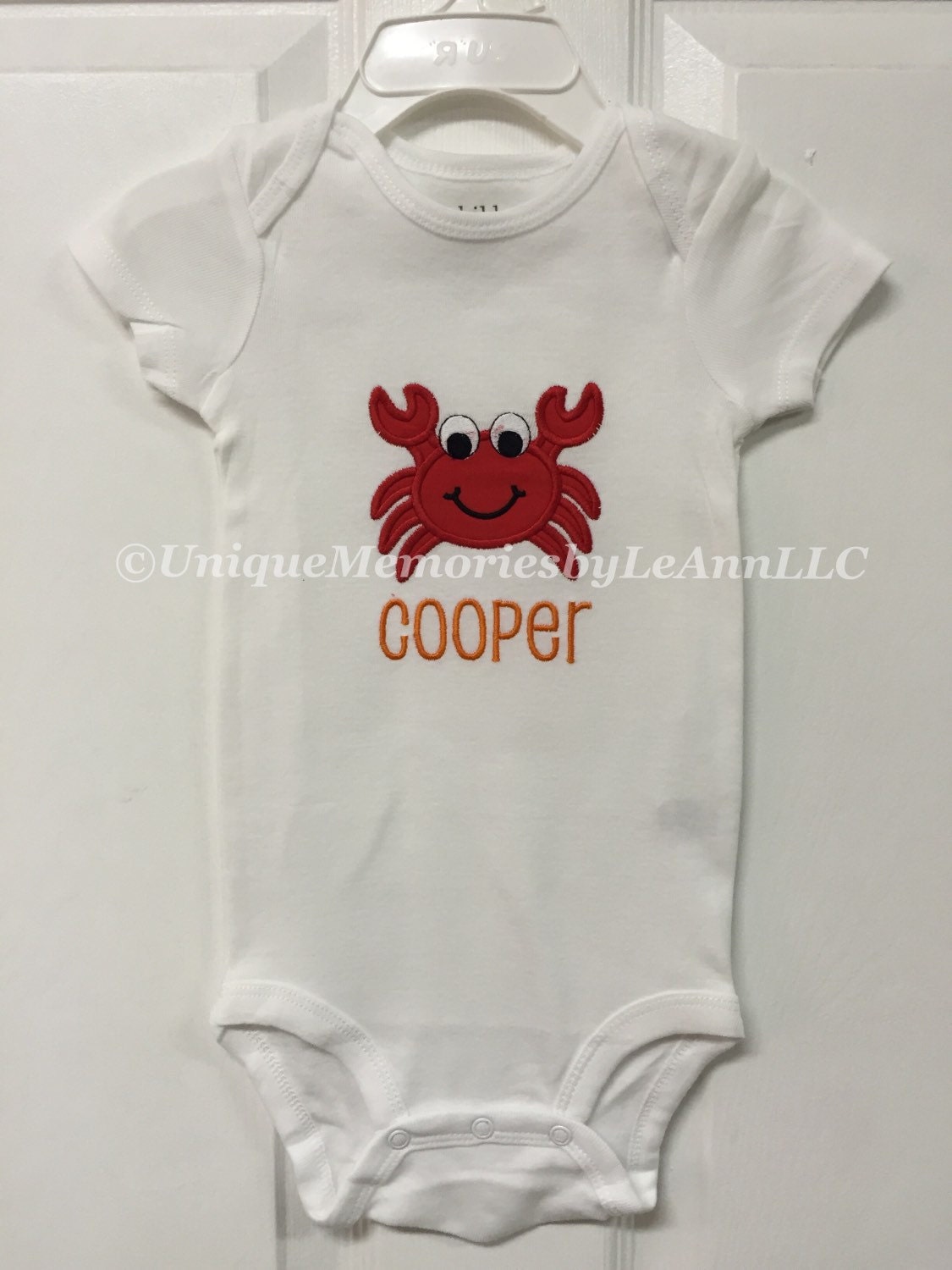 Personalized Crab embroidered applique onesie or t-shirt with | Etsy