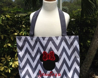 Chevron Tote/Beach Bag - Mickey or Minnie inspired Disney - Free Name or monogram