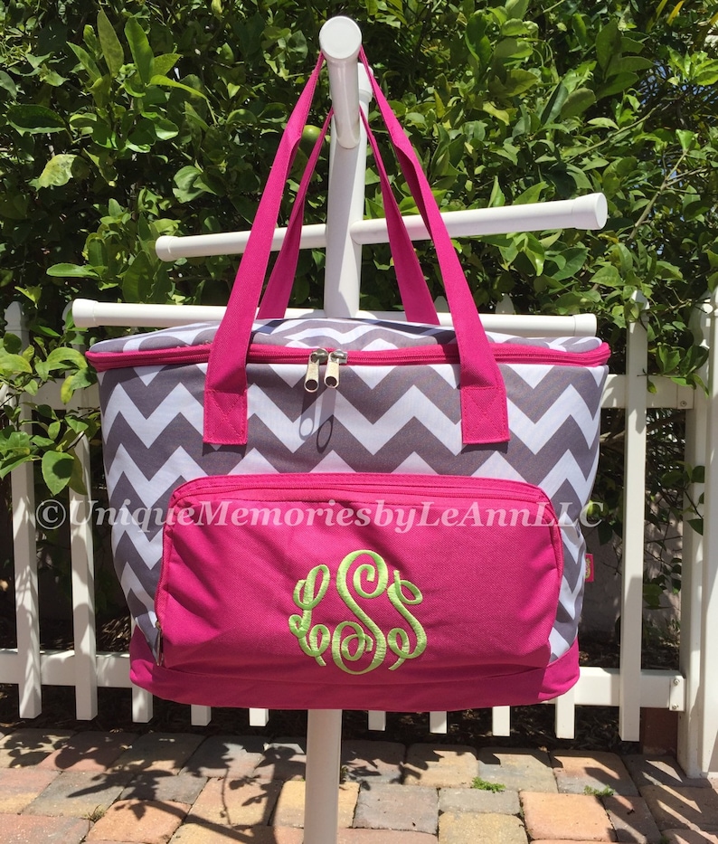 Chevron insulated Cooler Bag - FREE Monogram or Name - Great for Brides, Birthday, Housewarming, tailgates, beach, camping, fishing, boating image 1