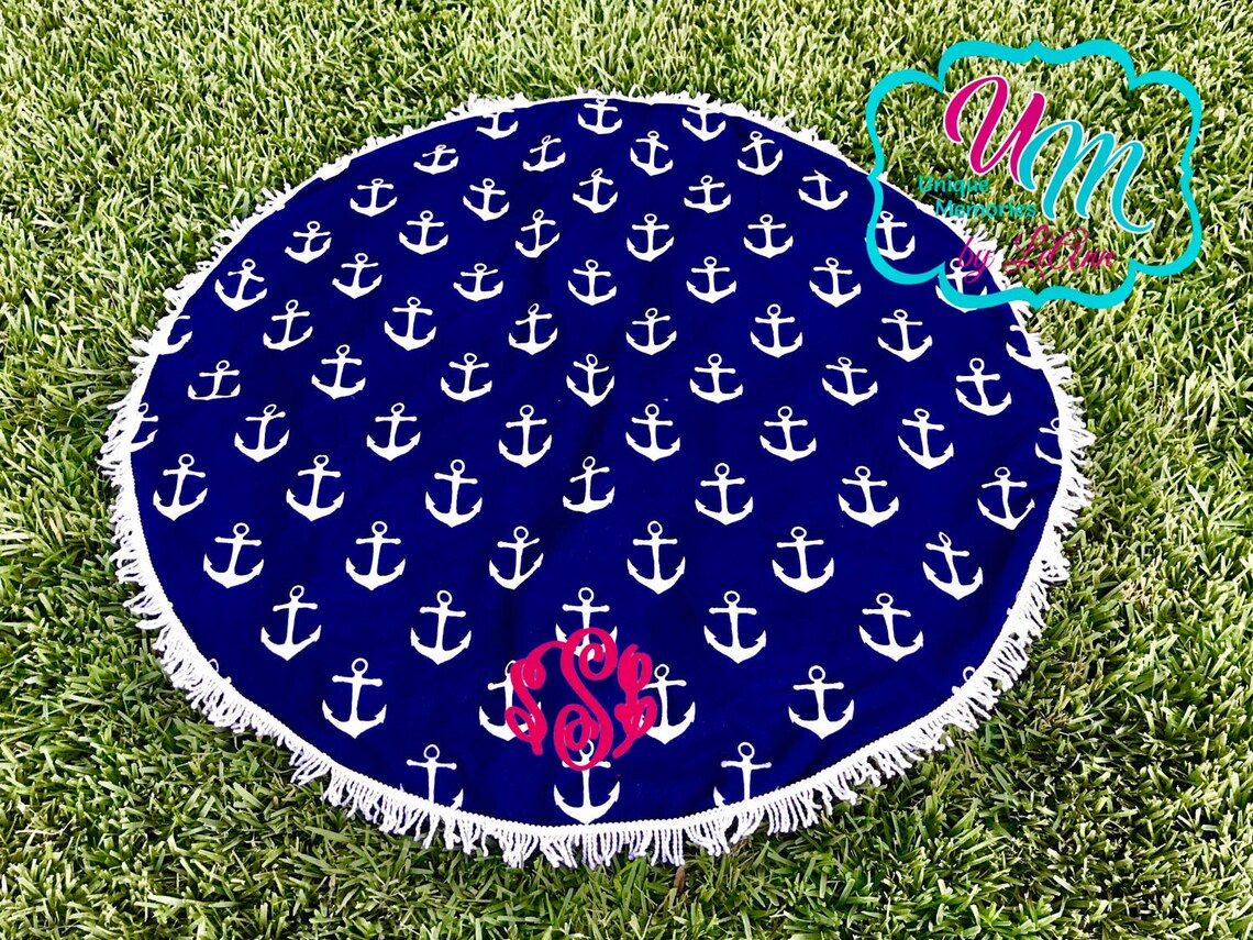 Round Anchors Beach Towel Personalized Beach Towel Etsy
