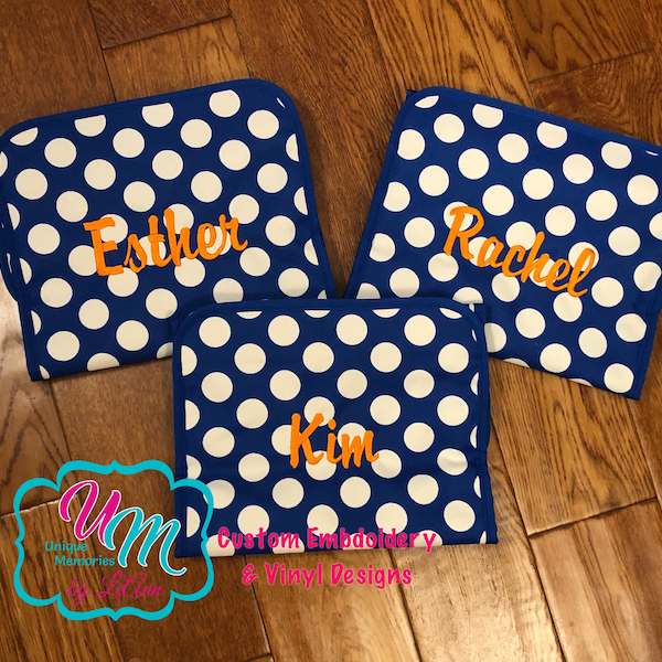 Polka dot Hanging Makeup/Toiletry/Jewelry Bag with FREE name or monogram 5 color options - Great for Brides, Bridesmaids, Grads, Birthdays