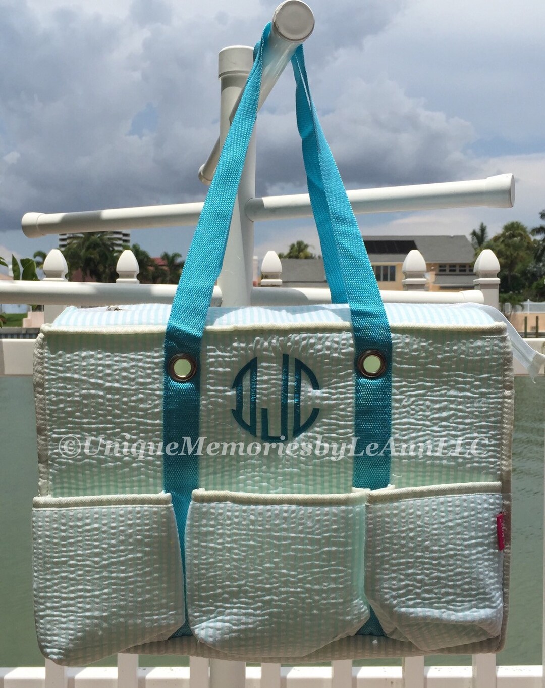 Toy Tote/Gifting Bucket in Blue Seersucker main image 0