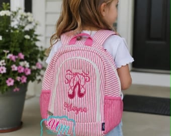 Toddler Seersucker Backpack Ballet shoes appliqué FREE Name/monogram - School Bag, Children's backpack, Quilted,  Dance Bag, Mini Backpack