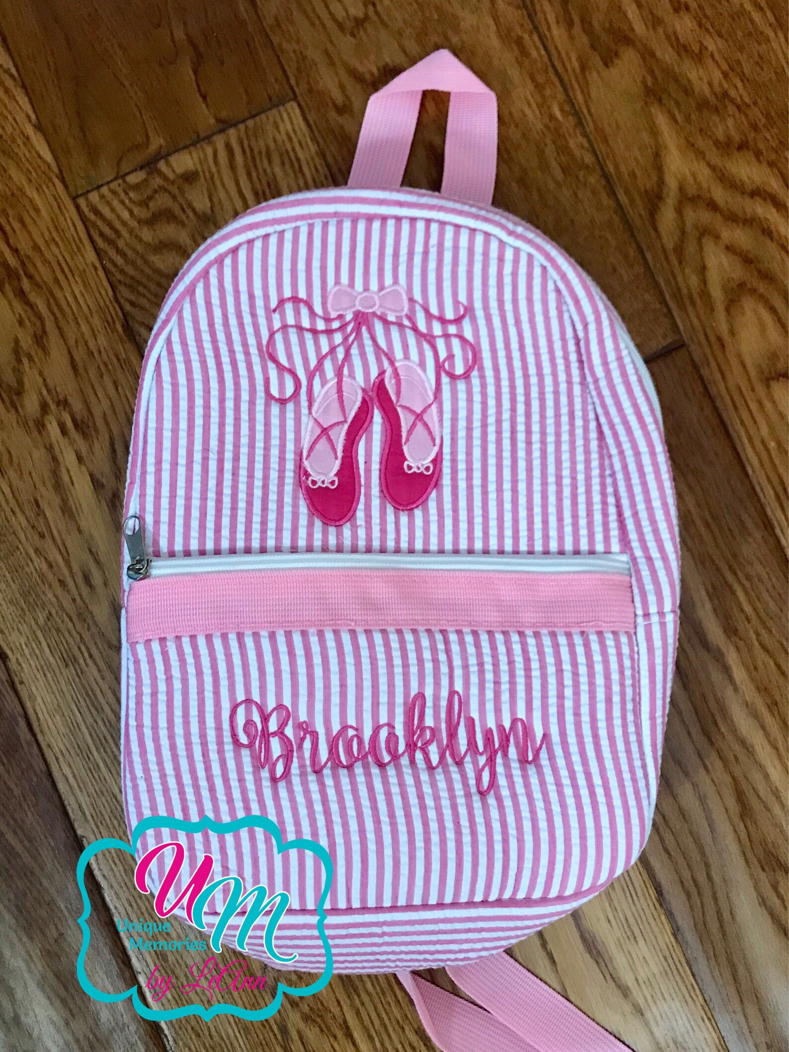 mini seersucker backpack ballet shoes appliqué free name/monogram - school bag, children's backpack, quilted, dance bag, min