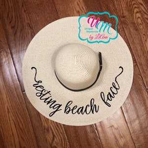 Resting Beach Face Embroidered floppy Beach Hat, Personalized Straw Hat, Sun hat, Floppy hat, Beach Hat, Straw Beach Hat, Straw floppy hat
