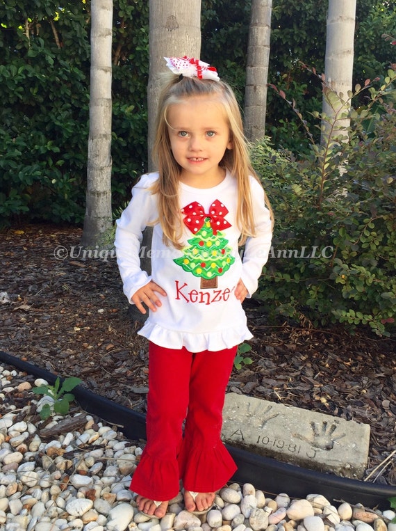 Girls Christmas Tree Shirt Personalized With FREE Name or - Etsy