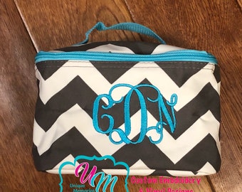 Chevron Makeup bag with Embroidered Monogram or name - Great for Brides, Bridesmaids, Bridal Party, Graduates, Birthdays, Christmas, Travel