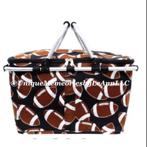 Sports Themed Football, Baseball,Soccer or Softball insulated Picnic Basket FREE Monogram or Name -Tailgating, Sports events, Housewarming