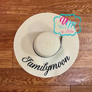 Familymoon floppy Beach Hat, Personalized Straw Hat, Sun hat, Embroidered floppy hat, Beach Hat, Straw floppy Beach Hat, Cruise, Honeymoon