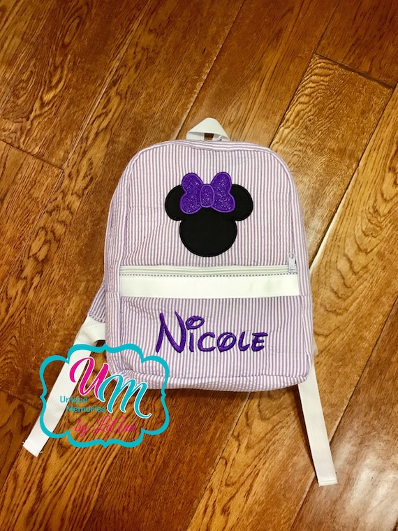 Mickey or Minnie Mouse Mini Seersucker Backpack FREE Name  display picture 1