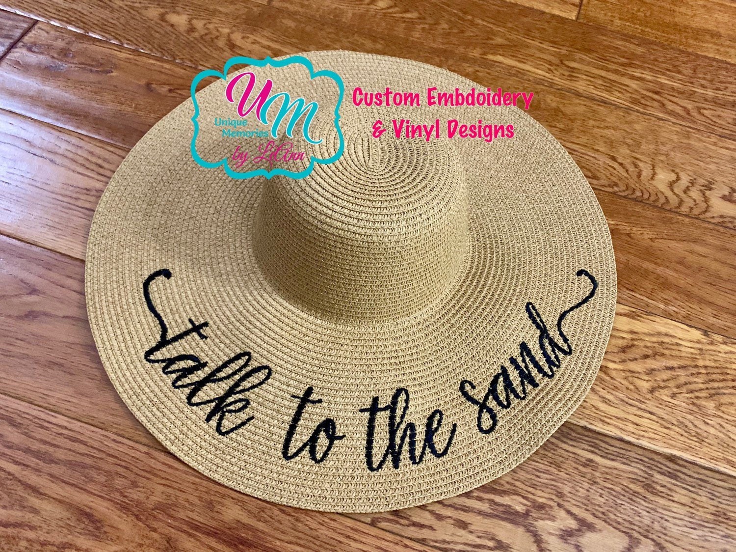 Talk to the Sand Embroidered Floppy Beach Hat, Personalized 
