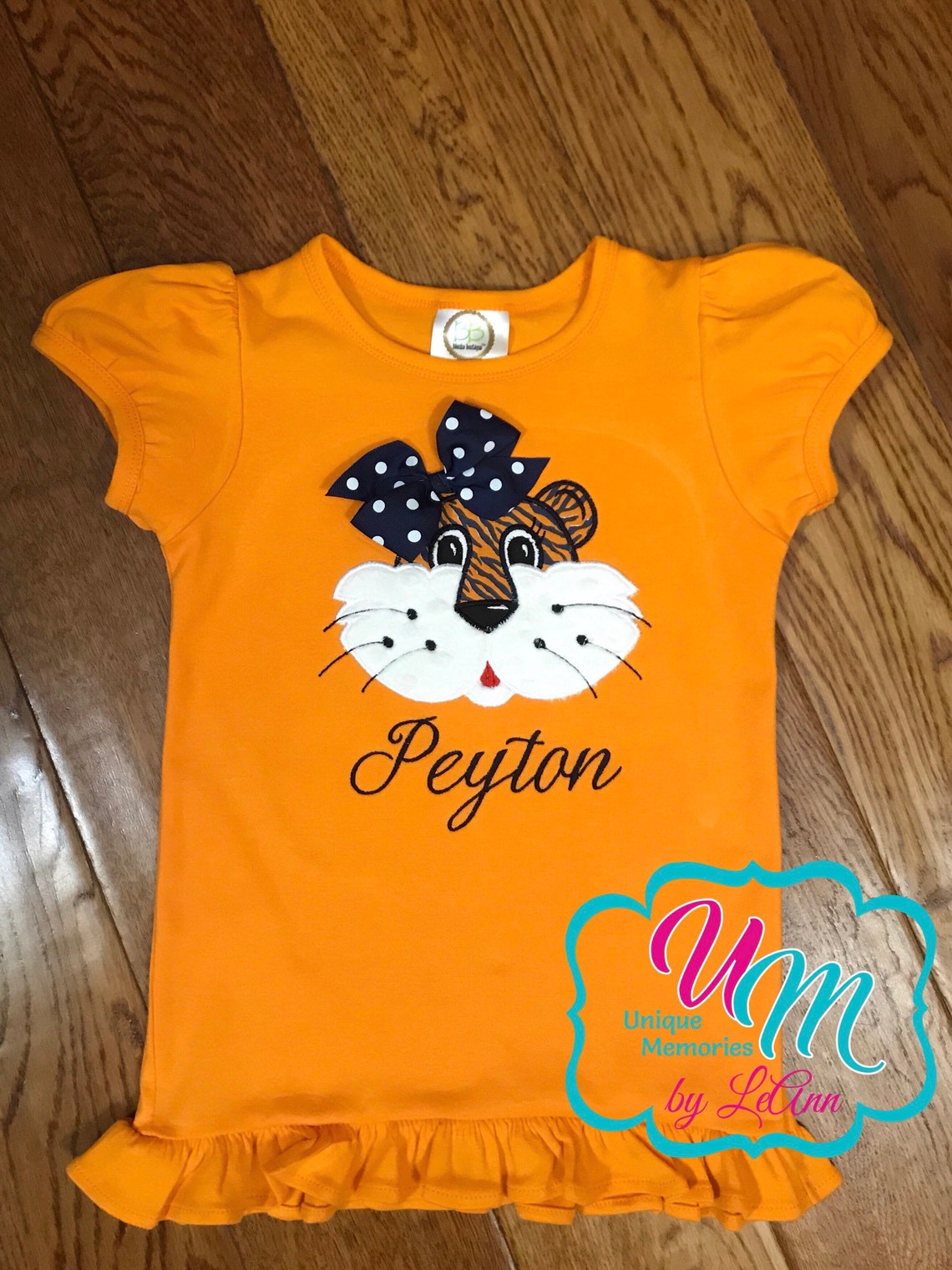 Tiger Girl W/bow Applique Ruffle Shirt Personalized W/free | Etsy