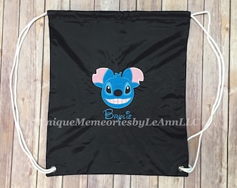 Disney's Stitch inspired Drawstring Backpack with FREE Name/monogram - 12 Colors - Lilo and stitch, Book bag, school bag, gym bag, Travel