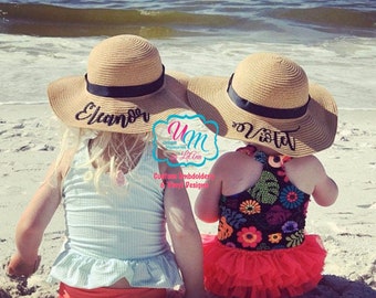 Baby, Infant, Toddler Floppy Beach Hat Personalized with Name or Monogram, Baby Sun hat, Embroidered floppy hat, Beach Hat, Straw Beach Hat