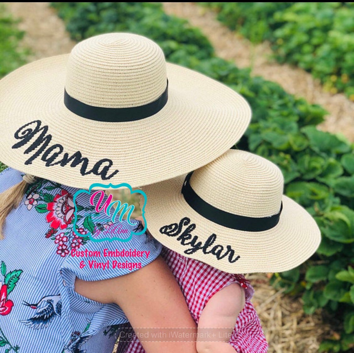 Mommy and Me Personalized Floppy Beach Hat Set, Monogrammed  display picture 1