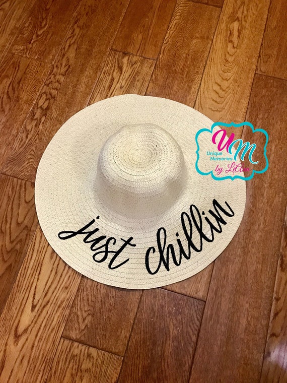 Just Chillin Floppy Beach Hat, Personalized Straw Hat, Sun  display picture 1