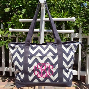 Chevron Overnight-Weekender-Beach Bag with zippered closure FREE Name or Monogram - Graduations, Birthdays