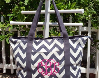 Chevron Overnight-Weekender-Beach Bag with zippered closure FREE Name or Monogram - Graduations, Birthdays