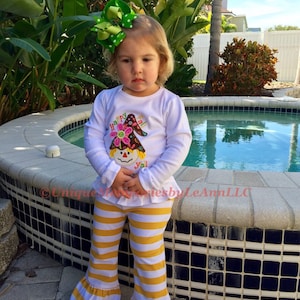 Scarecrow girl appliquéd Fall outfit with Ruffle Shirt and Stripped Ruffle pants FREE Name/Monogram Thanksgiving, Fall, Happy Fall Y&#39;all