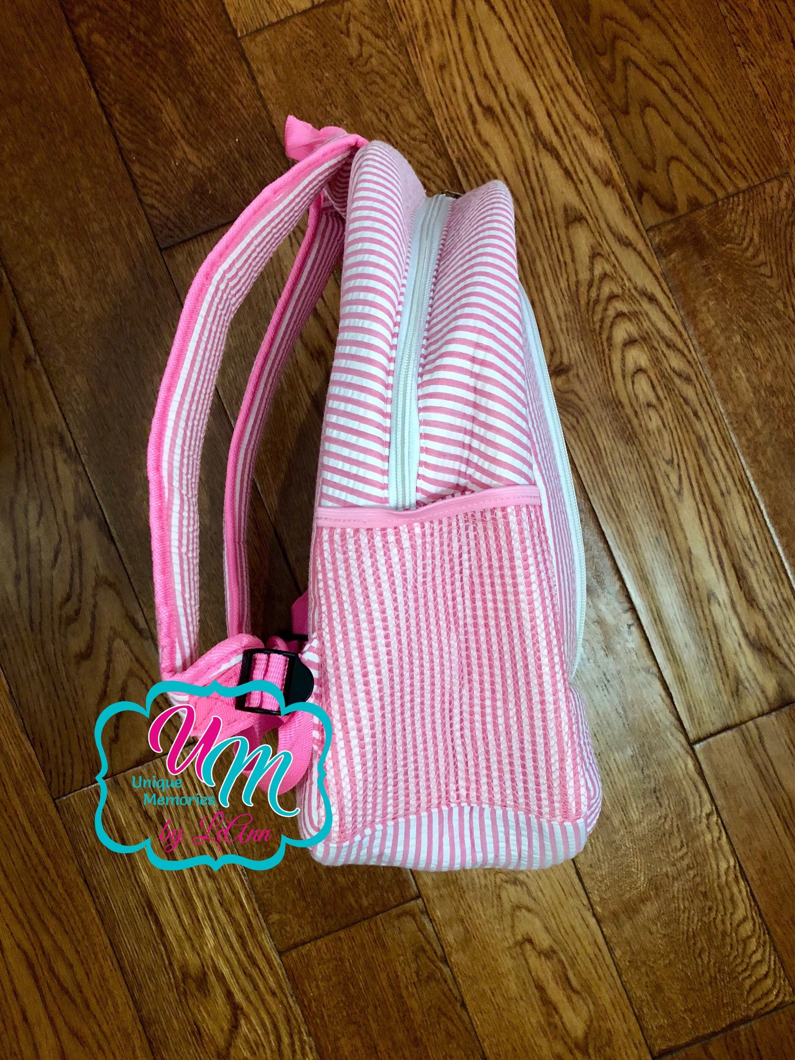 seersucker backpack ballet shoes applique with free name or monogram - school bag, large bookbag, children's backpack, quilt