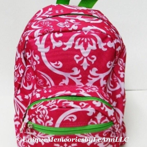 Damask print Mini Backpack with FREE Name or monogram - 3 colors Great for toddlers, Pre-schoolers, or smaller children, travel, school