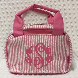 Seersucker insulated Lunch bag with FREE Monogram or Name, lunch box, Great for School, Travel, Birthdays, Christmas, Brides, Bridesmaids,