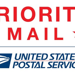 May include: Red and blue logo for Priority Mail, a service of the United States Postal Service.