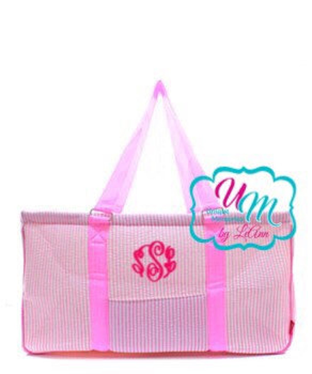 Toy Tote/Gifting Bucket in Blue Seersucker main image 1