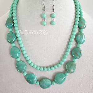 Double Strand Mint Necklace Set, Chunky Necklace, Statement Necklaces for Women, Layered Necklace, Vintage Rustic Wedding, Summer gifts