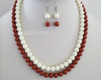 Terracotta Brown and Beige Necklace Set, Statement Necklace, Ombre Chunky Necklace, Vintage Layered Necklaces for Women, Rustic Wedding gift