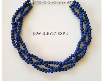 Chunky Blue Necklace Navy Blue Necklace Thick Necklace Bulky Necklace Funky Necklace Big Sister Necklace Vegan Necklace Hippy Necklace