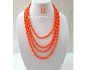 Statement Necklace Orange Neon Tshirt Yarn Necklace Textile Jewelry Neon Fabric Necklace Summer Bright Necklace Bib Braided Necklace