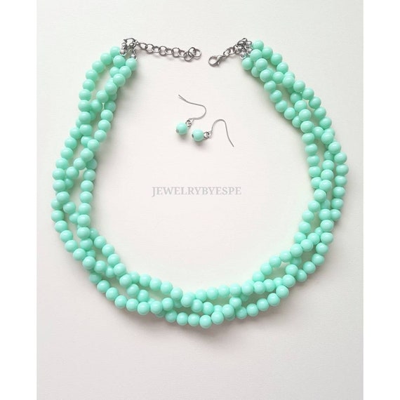 Mint Necklace Silver Statement Necklace Chunky Necklace Mint Wedding Bridesmaid Necklace aqua green Bridesmaid Gifts Necklaces for Women