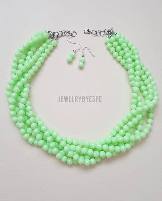 Chunky Paper Clip Chain & Green Drop Necklace - Knight and Day Jewellery