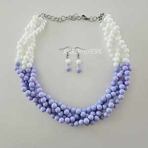 Lavender Purple Ombre Braided Necklace Set, Beaded Necklaces for Women, Chunky Statement Necklace, Multi Strand Necklace, Fall Wedding gifts