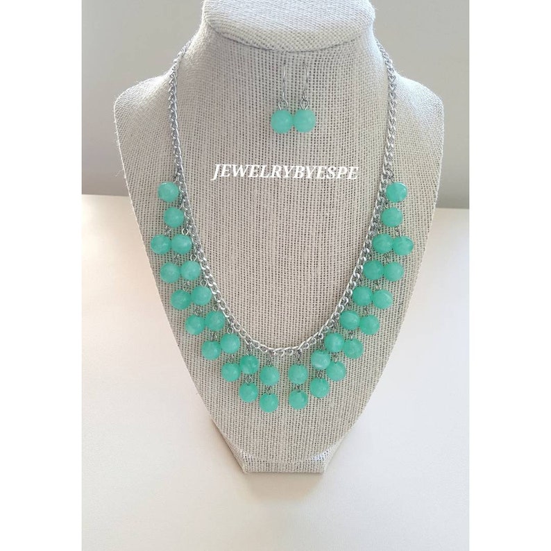 Mint Necklace Silver Statement Necklace Chunky Necklace Mint Wedding Bridesmaid Necklace aqua green Bridesmaid Gifts Necklaces for Women