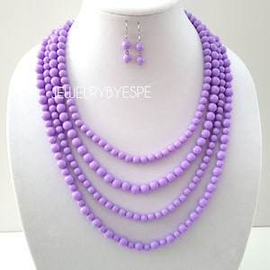 Lilac Purple Layering Necklace Set, Statement Necklaces for Women, Chunky Bib Multi Strand Necklace, Layered Long Beaded Necklace, Fall