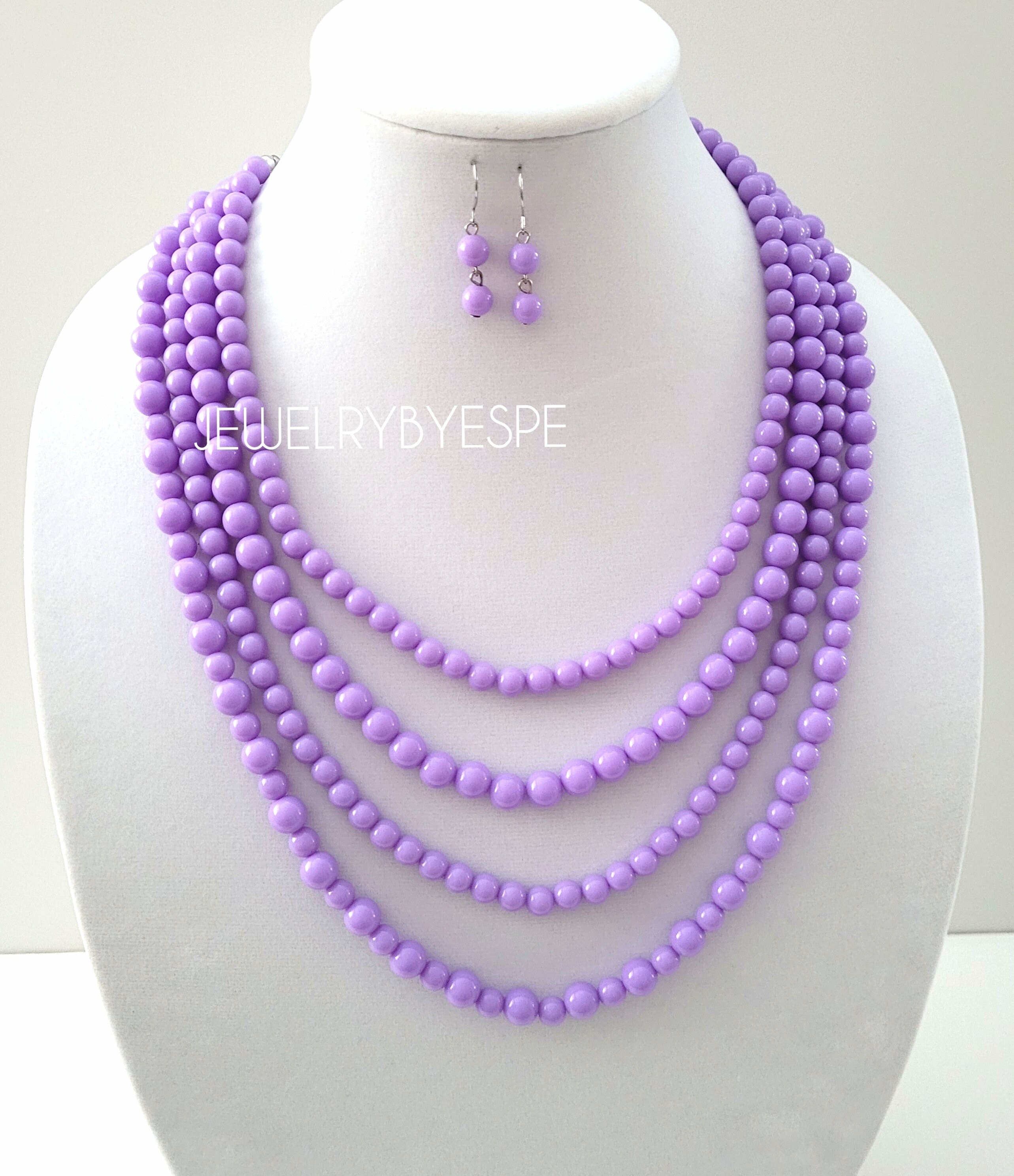 【BLACKPURPLE】☆Marilyn Crystal Layering Pearl Necklac.e Shiny Purple Cocktail Chunky Necklace Pearl Multi Strand