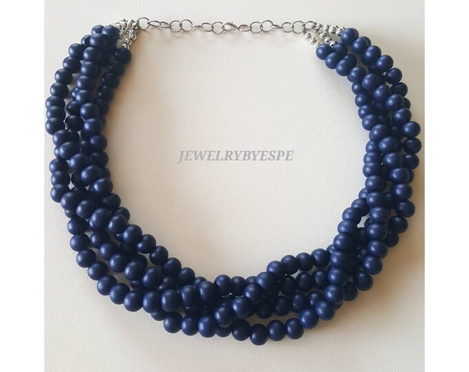 Navy Blue Necklace Statement Necklace Chunky Multi Strands - Etsy