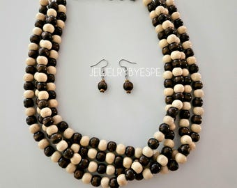 Brown Beige Wood Necklace Statement Necklace Chunky Beaded Layered Necklace Multi Strand Necklaces for Women Boho Necklace Rustic western