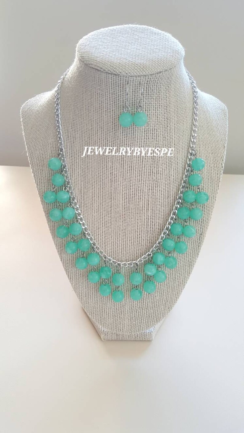 Mint Necklace Silver Statement Necklace Chunky Necklace Mint Wedding Bridesmaid Necklace aqua green Bridesmaid Gifts Necklaces for Women