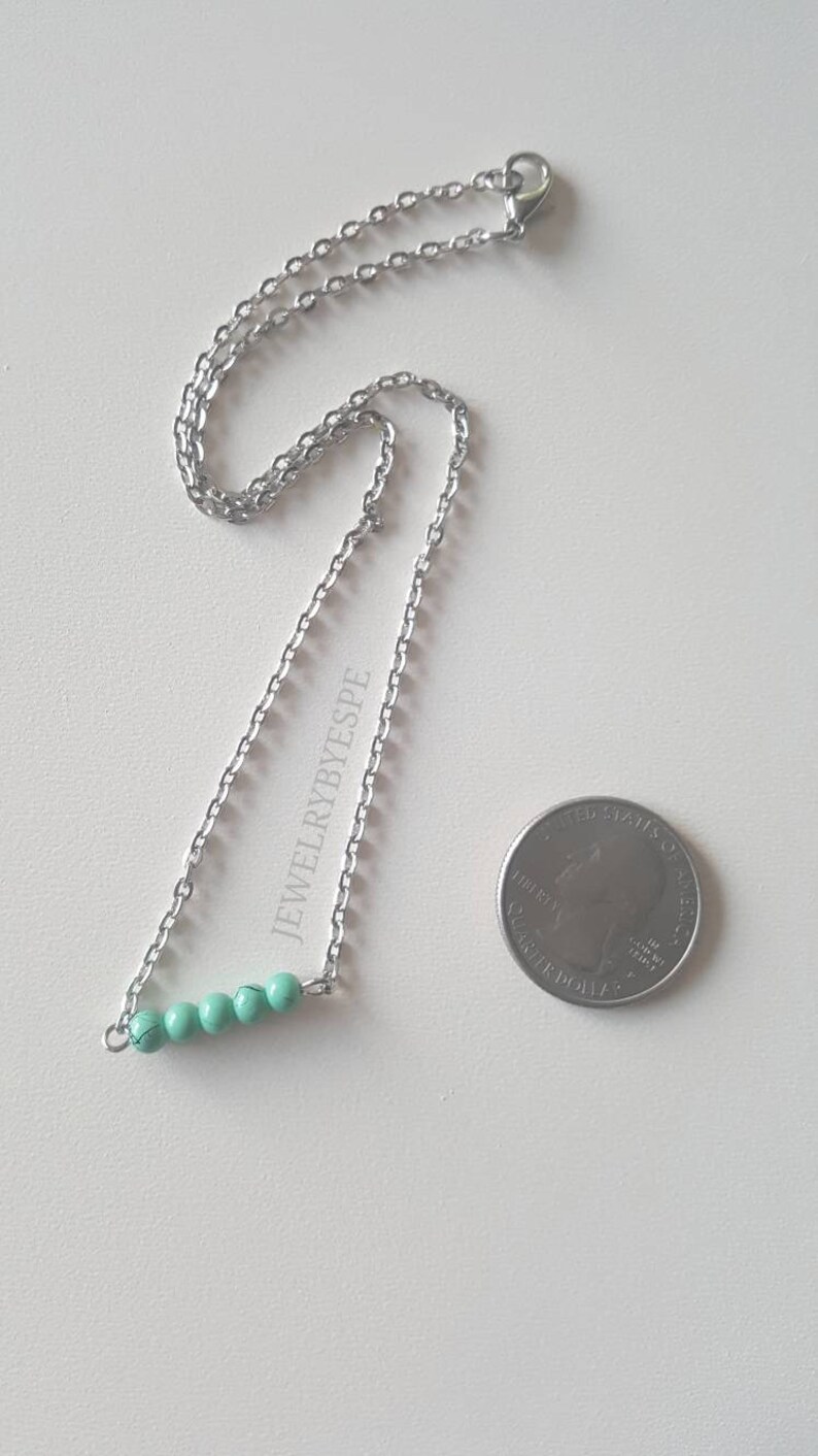 Mini Gemstone Bar Necklace/Mint Necklace/Silver Layering Etsy