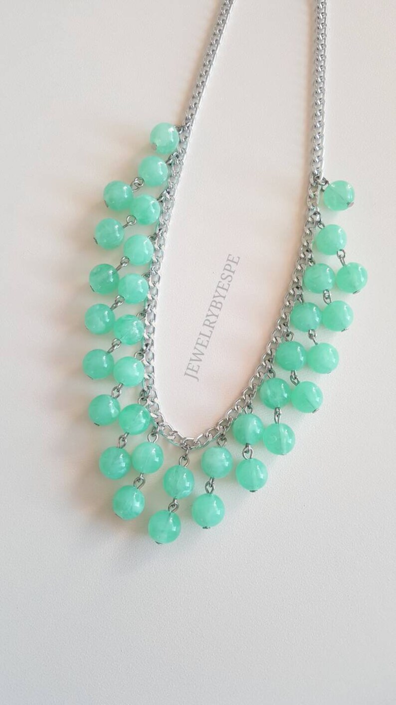 Mint Necklace Silver Statement Necklace Chunky Necklace Mint Wedding Bridesmaid Necklace aqua green Bridesmaid Gifts Necklaces for Women