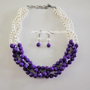 Violet Purple Braided Necklace Set, Statement Necklaces for Women, Ombre Chunky Necklace, Multi Strand Necklace, Fall Wedding Jewelry, Gifts