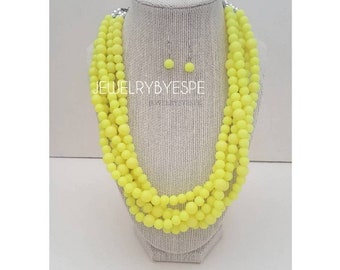 Neon Yellow Statement Necklace Bib Chunky Necklace Layered Necklace Multi Strand Necklace Layering Necklaces for Women Beach Wedding summer