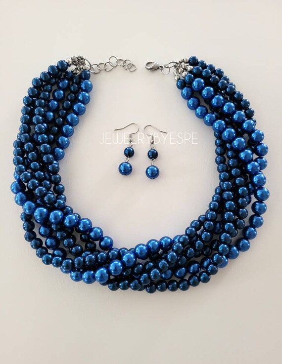 Blue pearl necklace set clearance