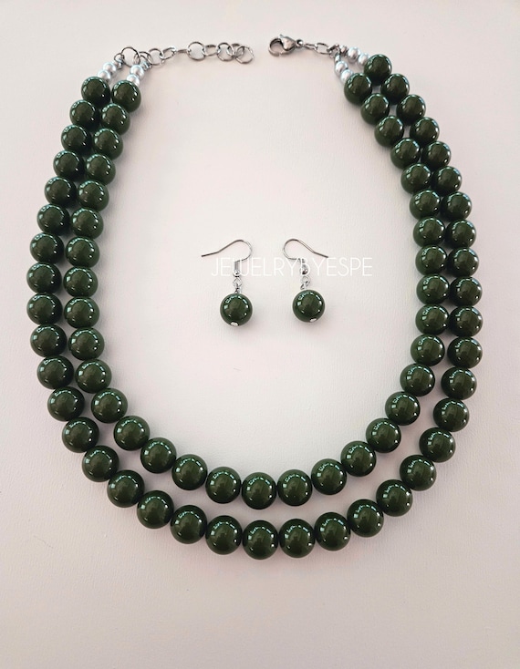 Olive Green Necklace Set Army Green Statement Necklace Rustic Wedding Multi Strand Beaded Chunky Layered Necklaces for Women Fall Etsy
