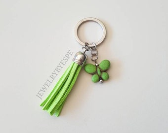 Green Tassel Keychain Butterfly keychain boho keychain cute keychain oil diffusers silver key ring gifts for women birthday gifts for her